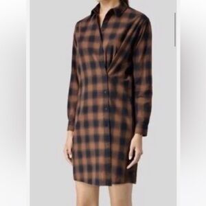 Allsaints braxton button down shirt dress brown size 2